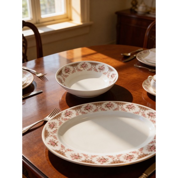 Arlen Other - Arlen Fine China Claridge 5002 Oval Platter and Round Bowl Set Pink Rose Japan